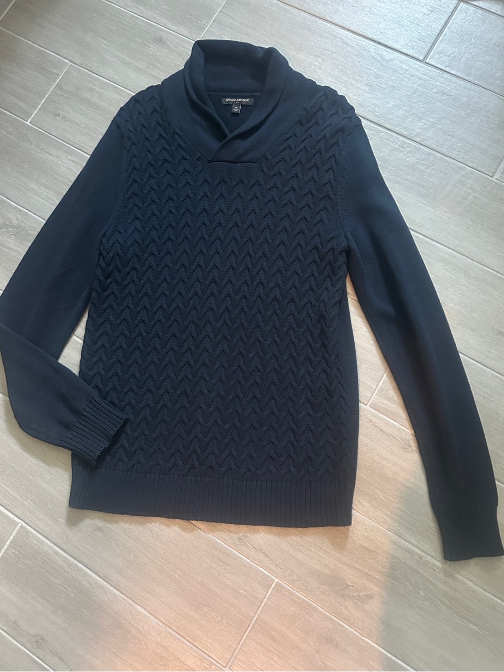 Banana Republic Navy Shawl-Collar Cable Front Sweater